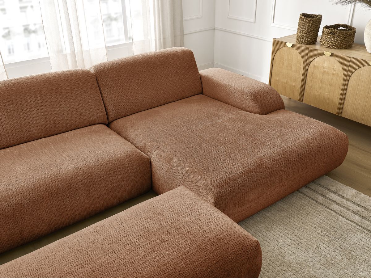Bobochic Sirius Ecksofa mit Pouf 300 × 170 cm Strukturstoff Orange Ecke rechts