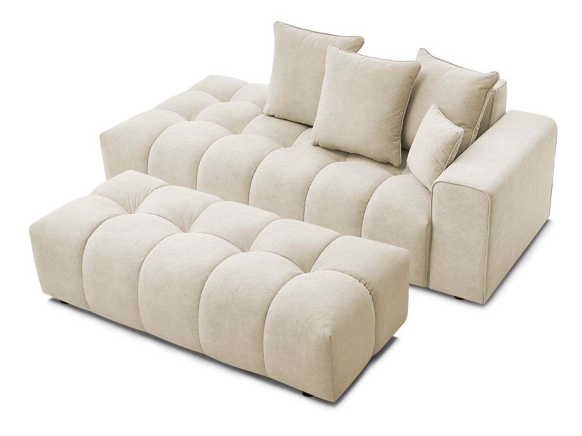 Bobochic Mont-blanc Sofa 5-Sitzer mit Pouf Samt Beige Armlehne rechts