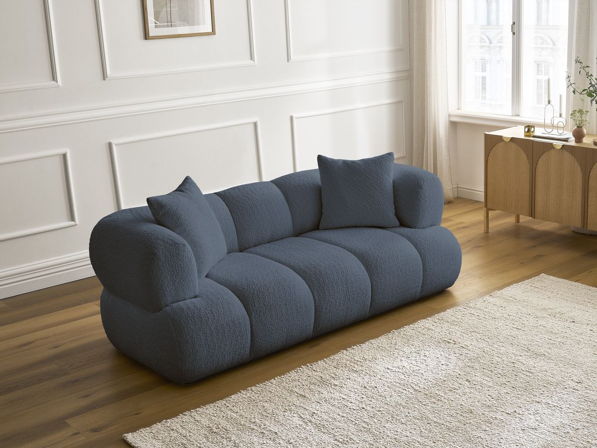 Bobochic Pamira Sofa 2-Sitzer Bouclé-Stoff Dunkelblau