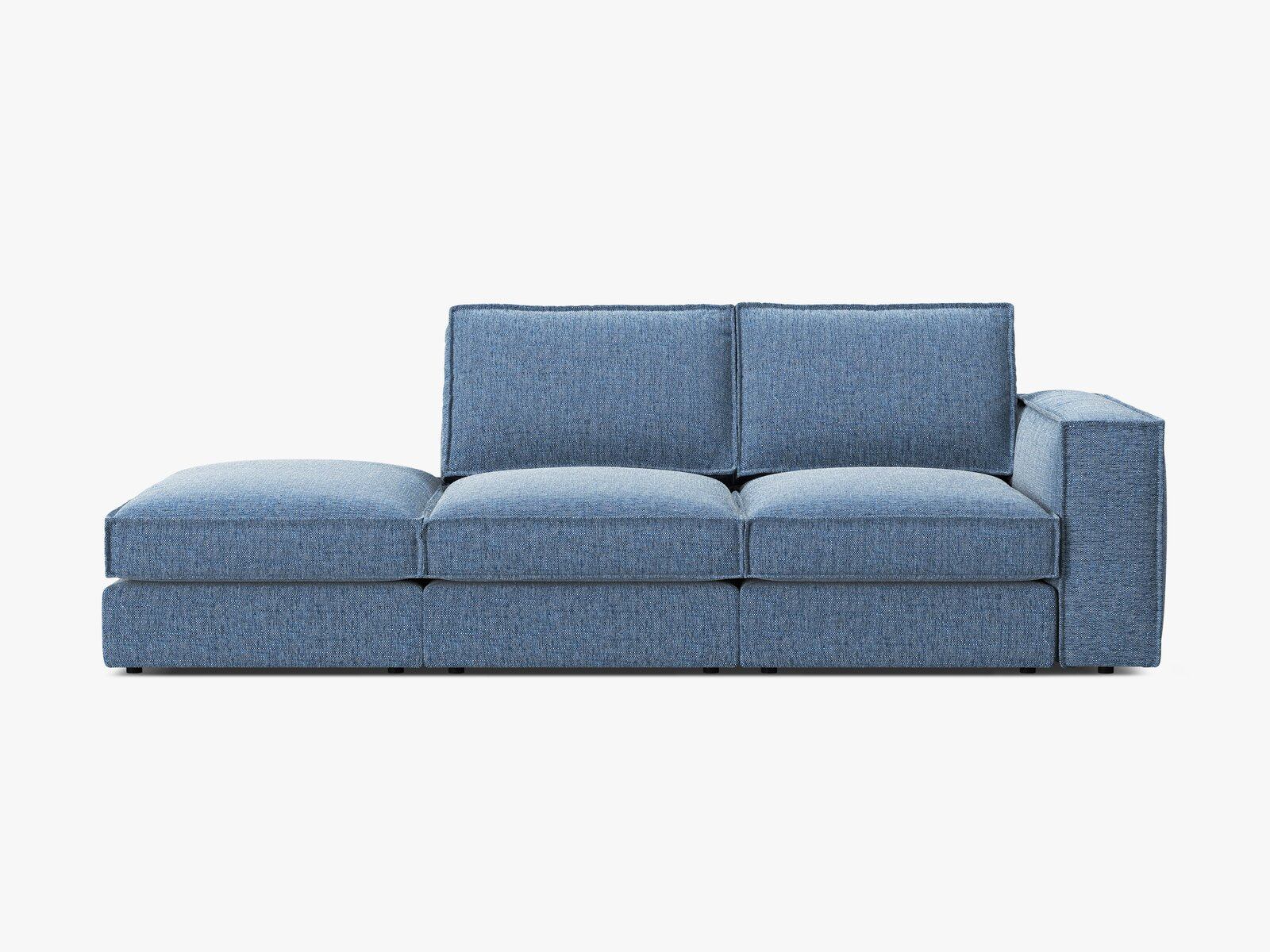 Micadoni modulares offenes Sofa Pola 3-Sitzer Links Strukturierter Stoff Babel Dunkelblau