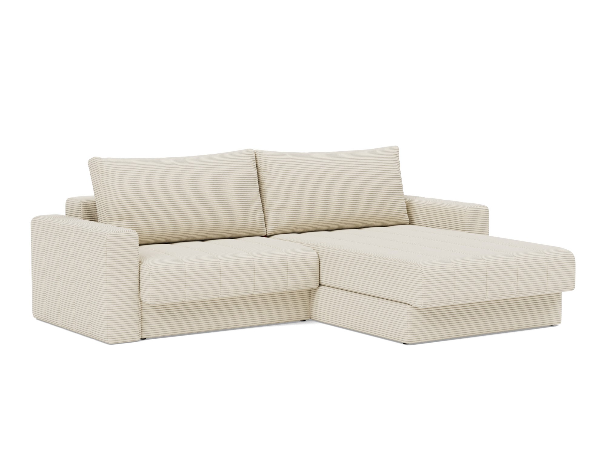 Schlafsofa Akello mit Chaiselongue und Armlehnen Kord Corduroy 594-Ivory