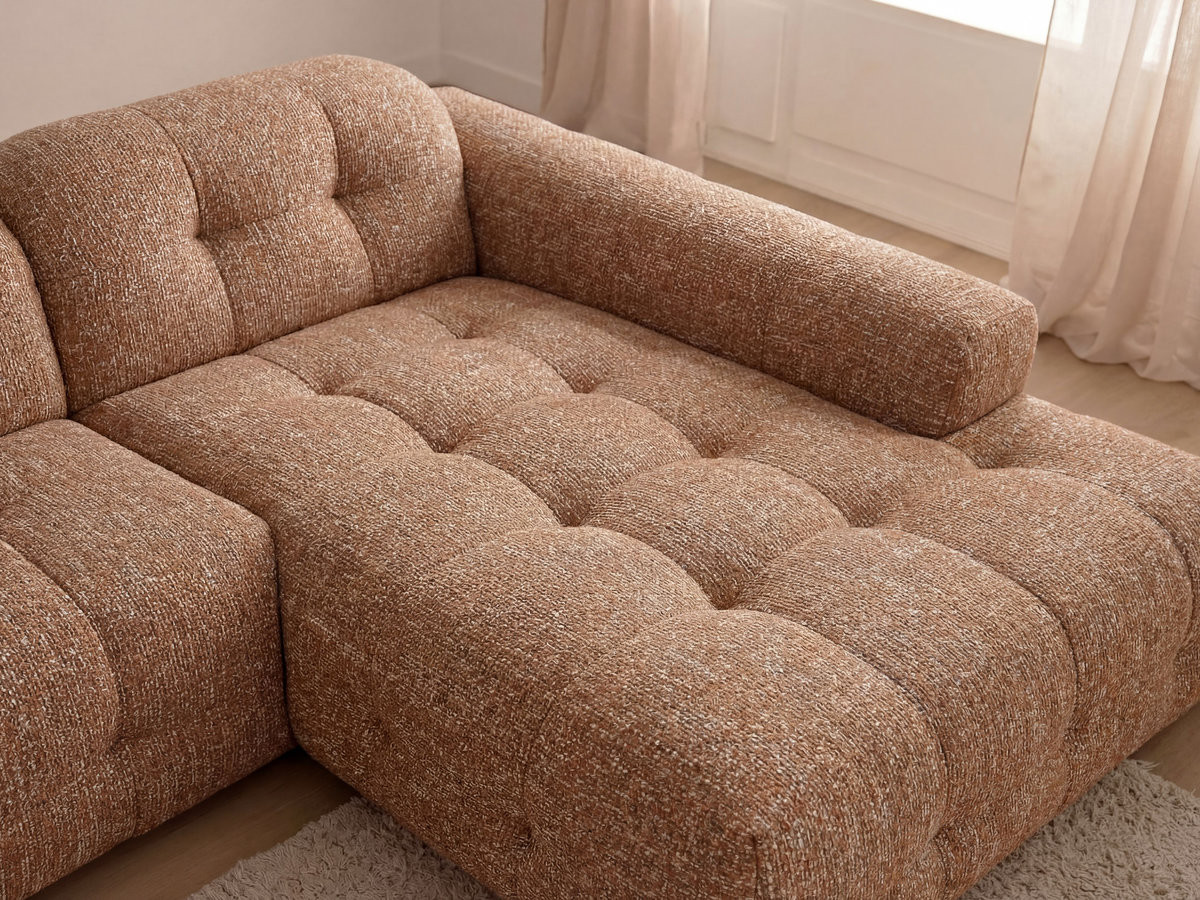 Bobochic Laura Ecksofa mit großem Pouf Melange-Stoff Orange Ecke rechts