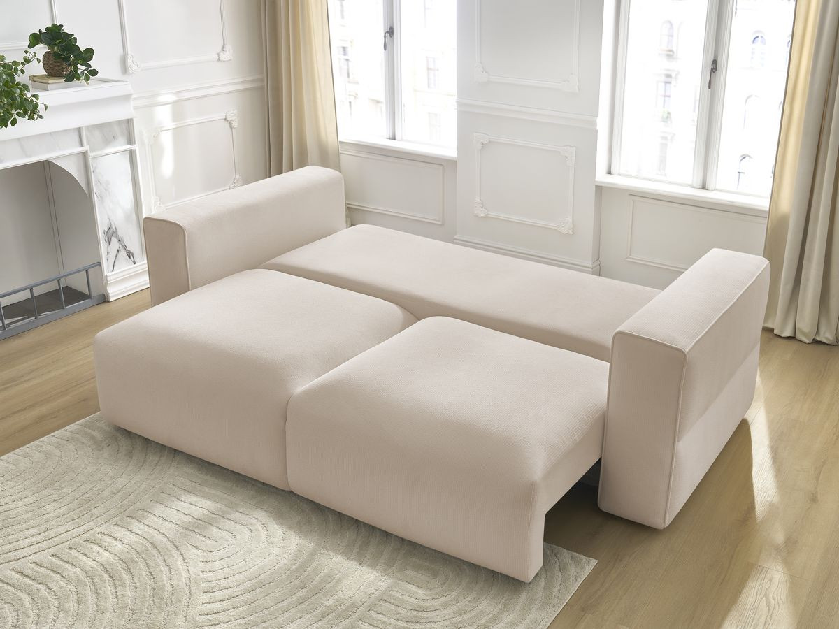 Bobochic Ezechiel Schlafsofa 3-Sitzer mit Bettkasten Melange-Stoff Beige