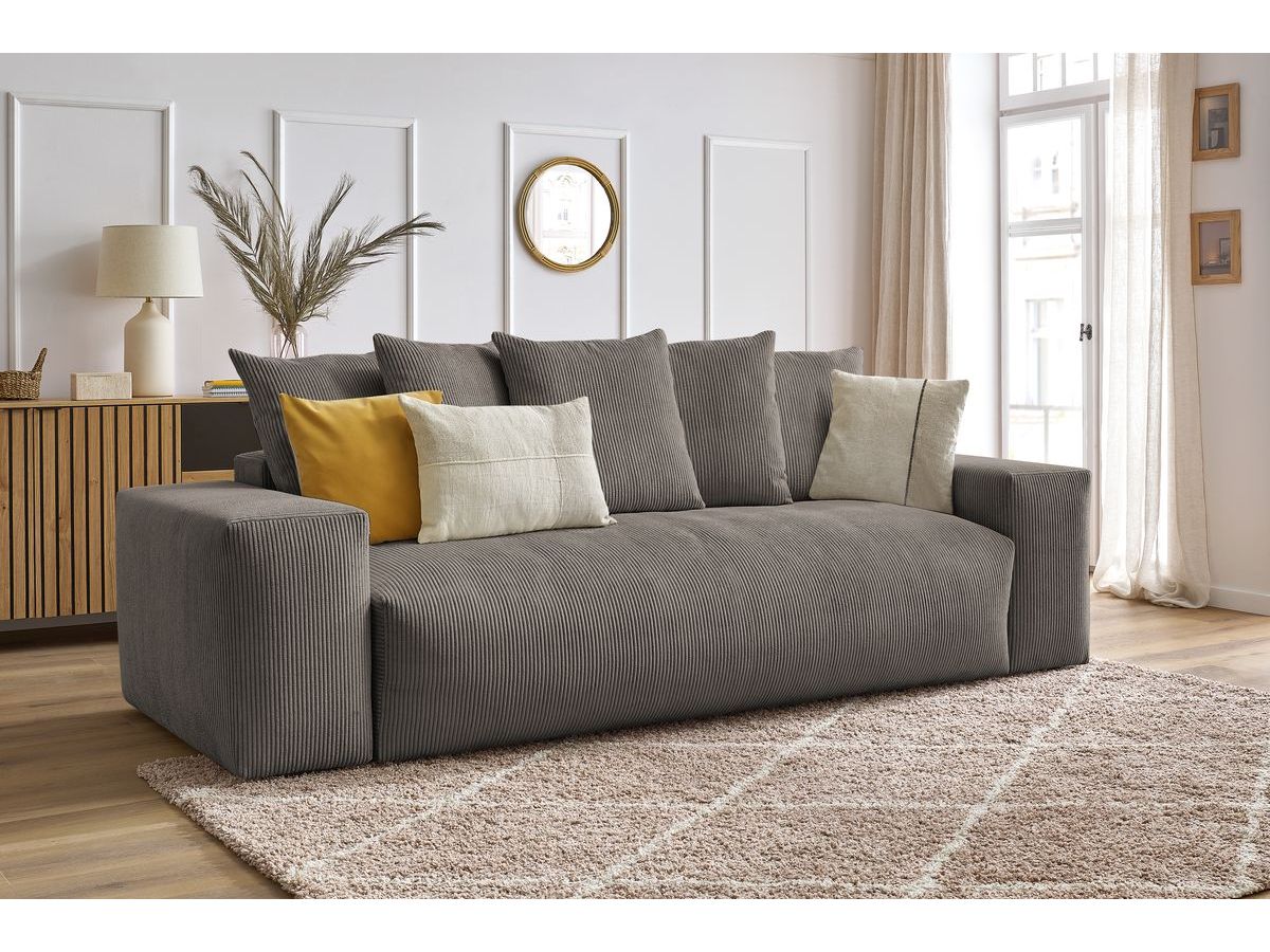 Bobochic Voltaire Schlafsofa 3-Sitzer mit Bettkasten Cordsamt Taupe