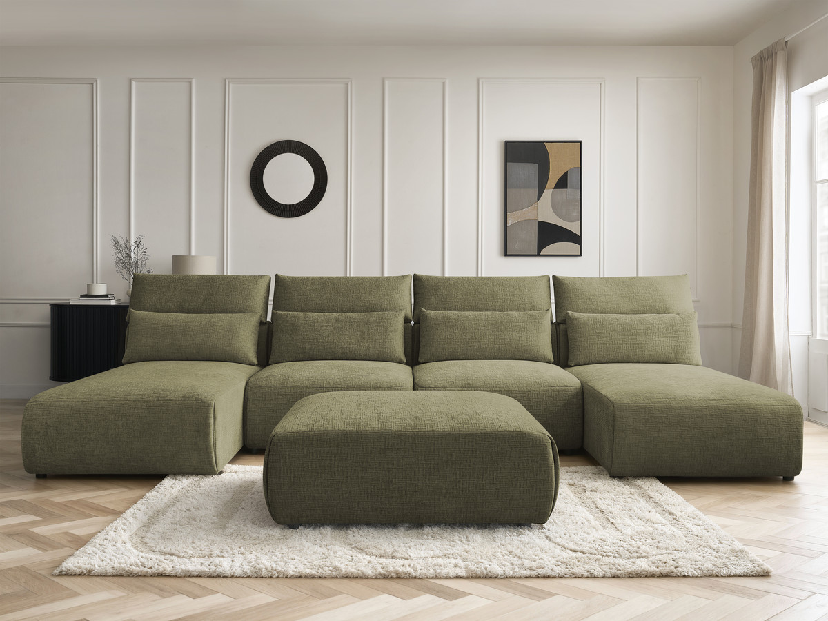 Bobochic Jana Wohnlandschaft mit großem Pouf Strukturstoff Grün