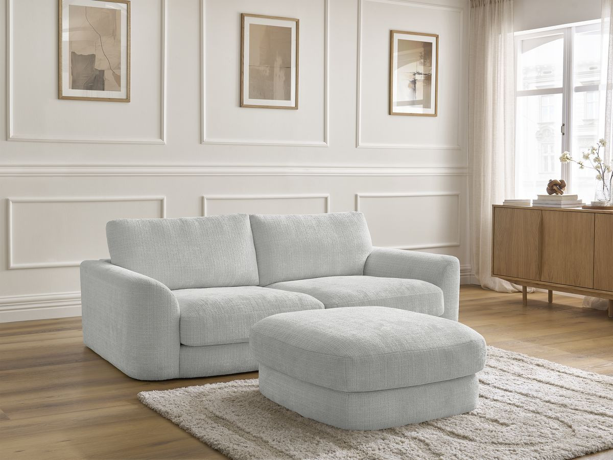 Bobochic Leonore Sofa 3-Sitzer mit Pouf Strukturstoff Hellgrau