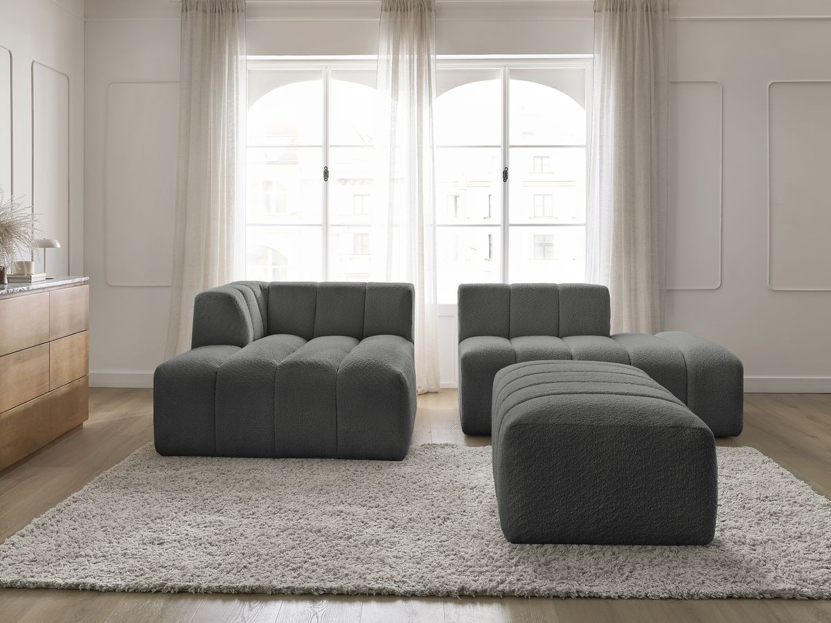 Bobochic Annecy Ecksofa mit Pouf Bouclé-Stoff Dunkelgrau Ecke links