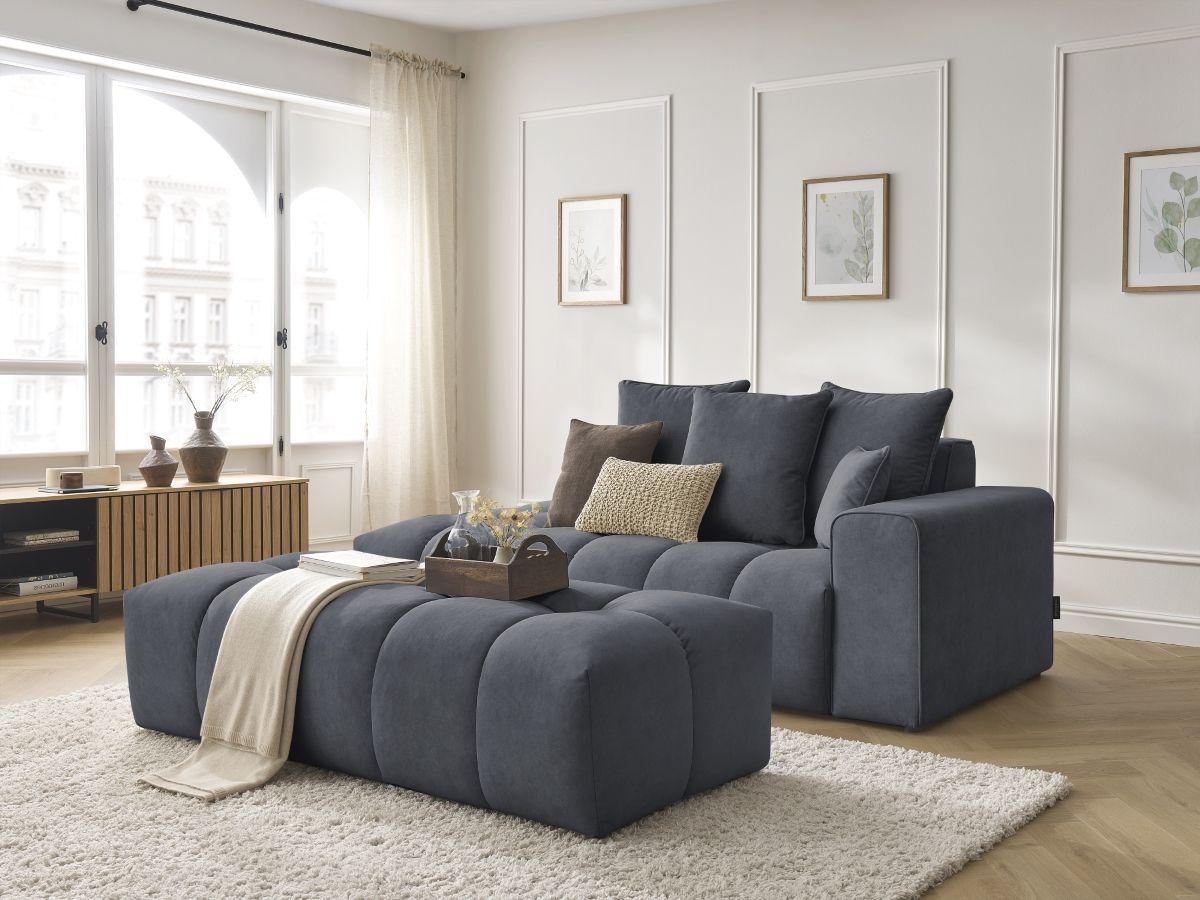 Bobochic Mont-blanc Sofa 5-Sitzer mit Pouf Samt Dunkelgrau Armlehne rechts