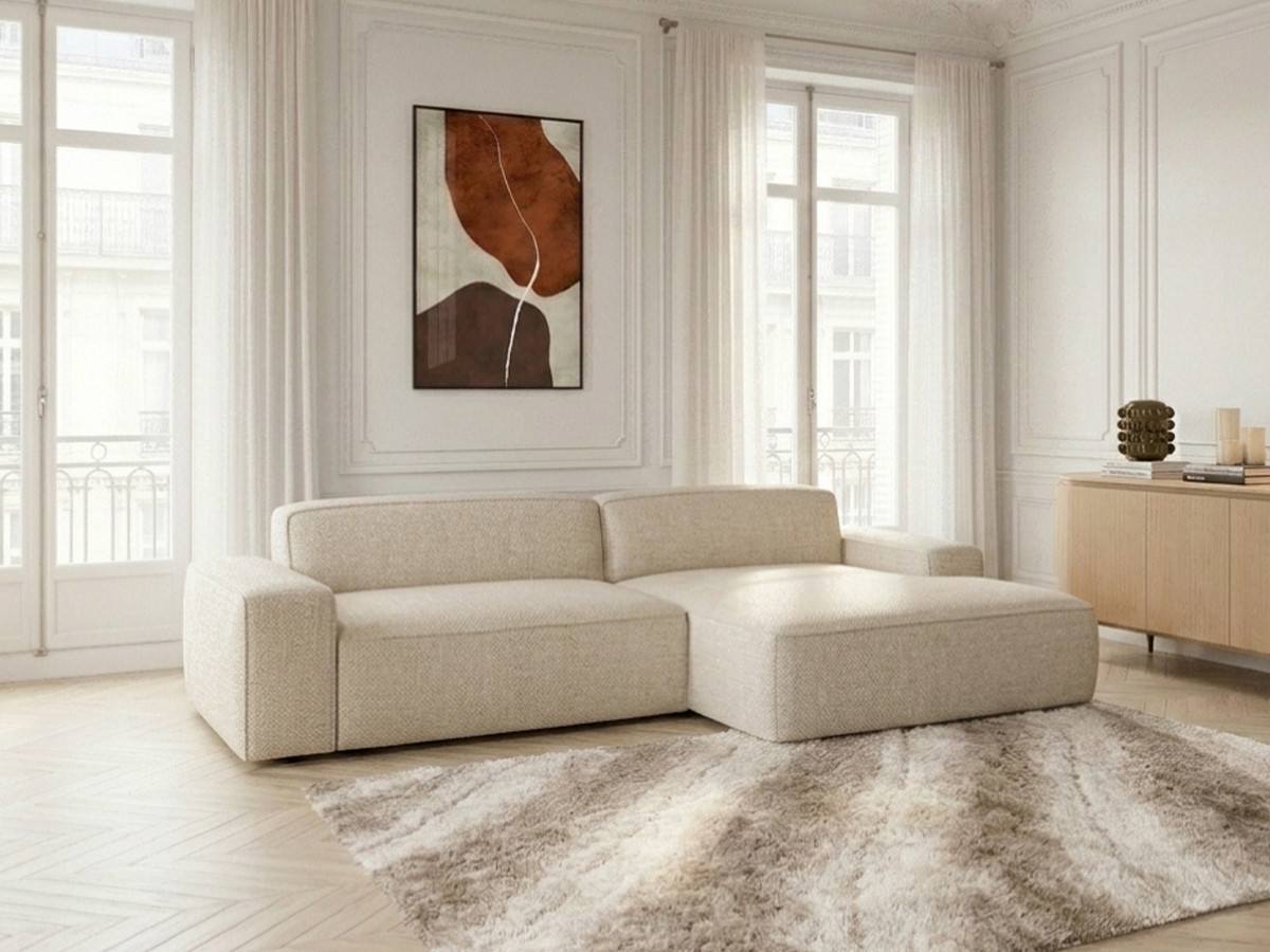 Bobochic Abel Ecksofa mit Schlaffunktion Melange-Stoff Beige Ecke rechts