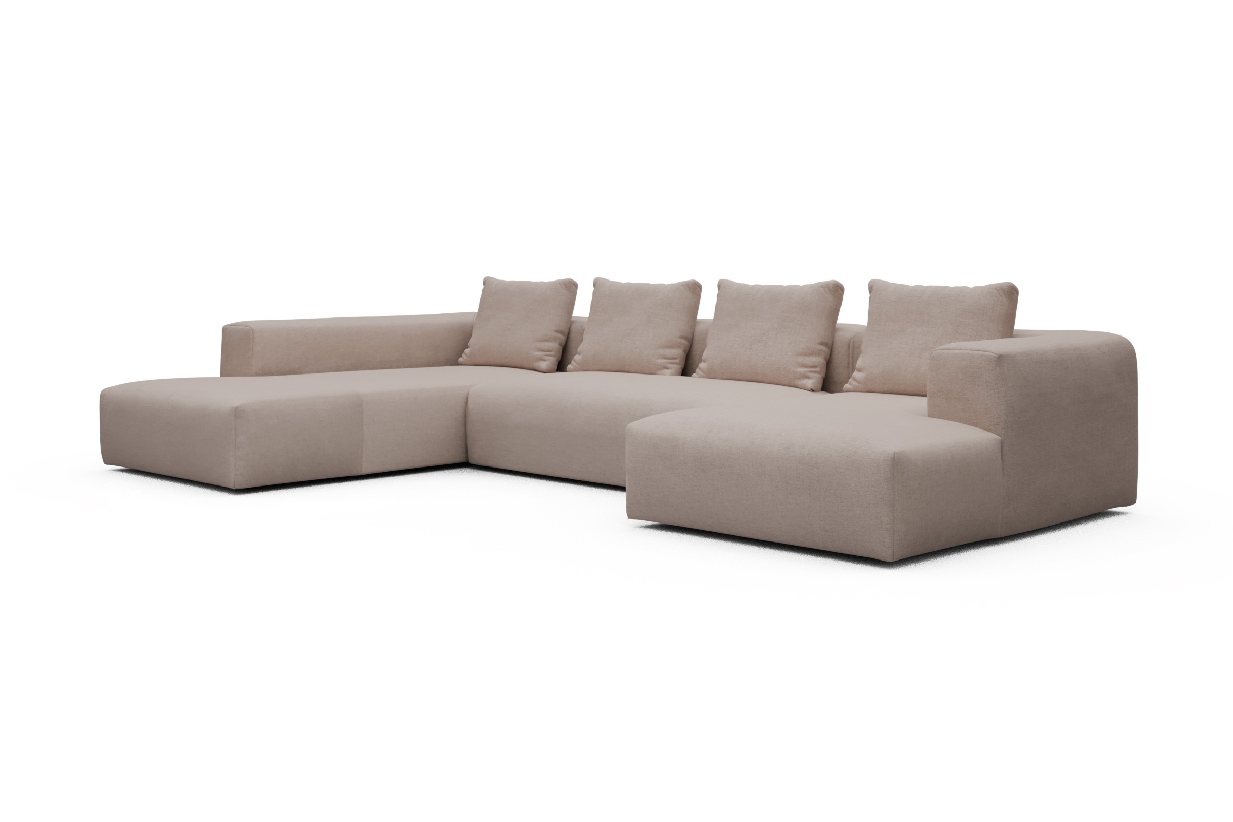 Wohnlandschaft Fred Relax-Ecke links mit 2-Sitzer und Chaiselongue rechts Strukturierter Stoff Weda 300-Weda-Sand