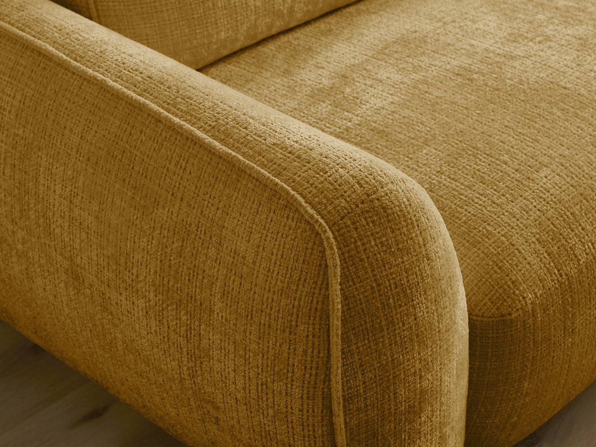 Bobochic Denise Ecksofa mit Schlaffunktion und Bettkasten und Pouf 258 × 160 cm Strukturstoff Gelb Ecke rechts