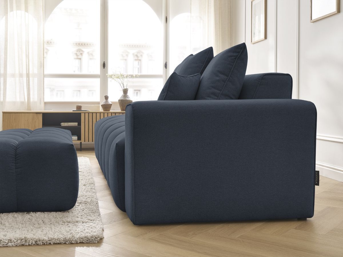 Bobochic Mont-blanc Sofa 5-Sitzer mit Pouf Melange-Stoff Dunkelblau Armlehne rechts