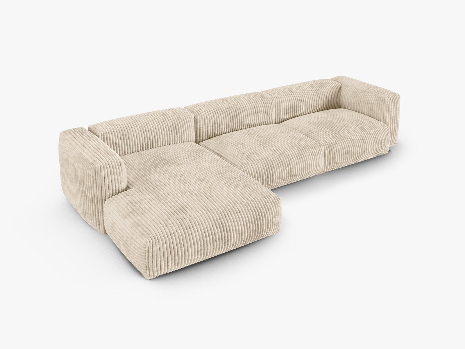 Micadoni Ecksofa Martina 3-Sitzer 90cm Sitztiefe Links Kord Tilia Helles Beige
