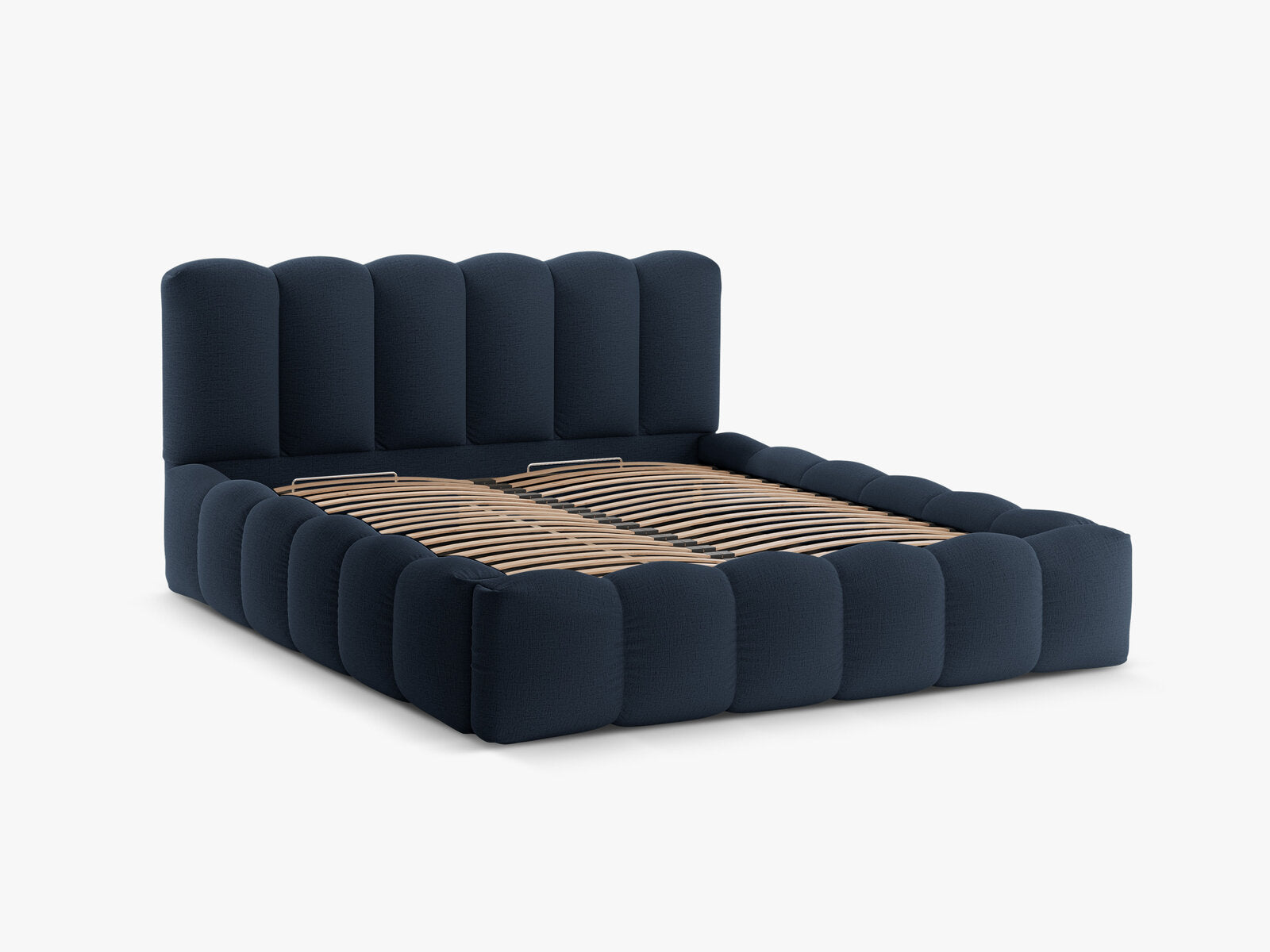 Micadoni Stauraumbett mit Kopfteil Lupine Strukturierter Stoff Moly Königsblau 140x200