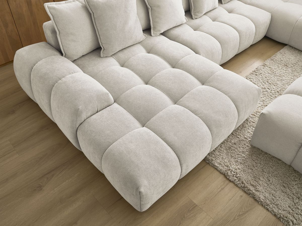Bobochic Everest Wohnlandschaft mit Pouf, 14 Kissen Strukturstoff Beige Ecke links