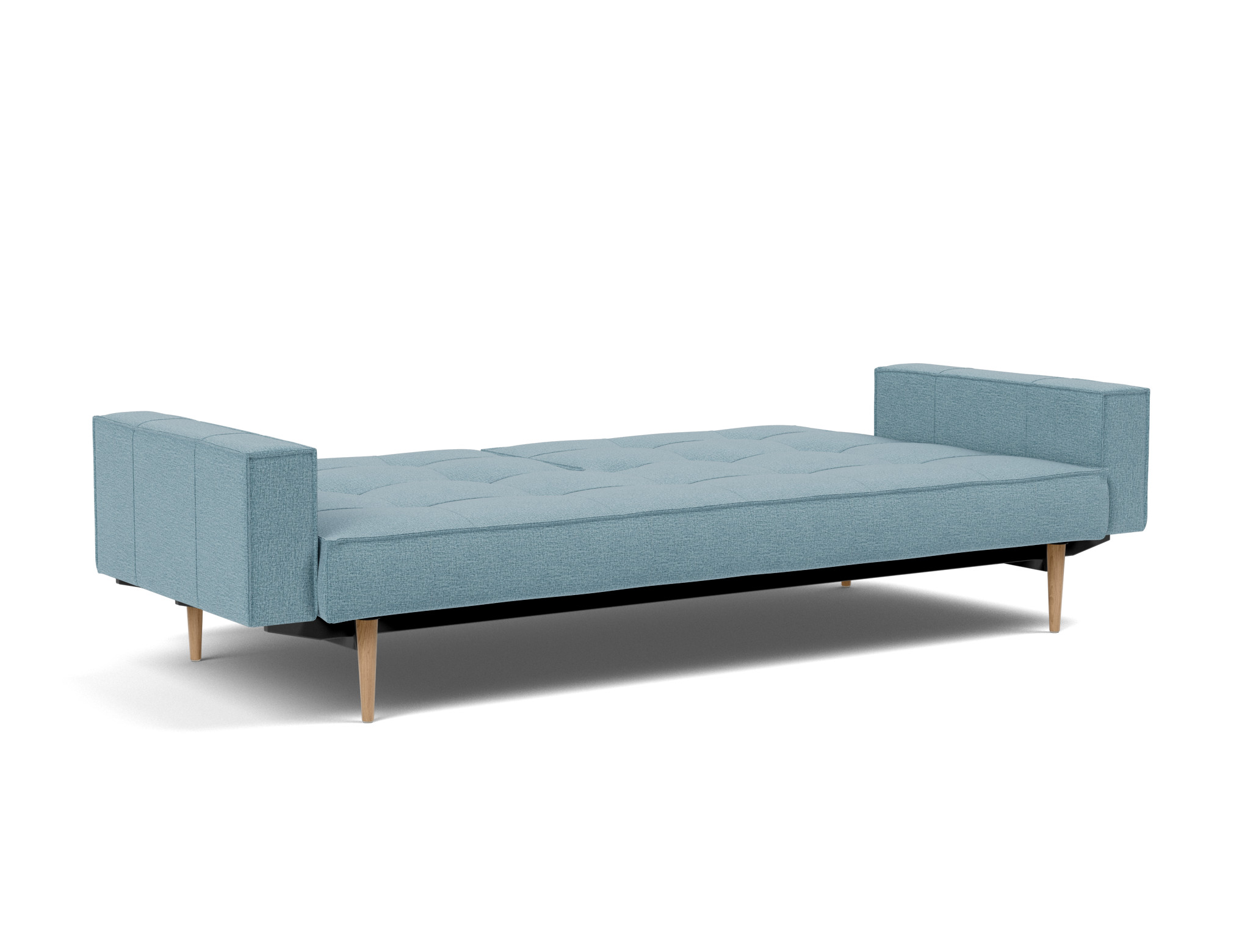 Schlafsofa Splitback mit Armlehnen Flachgewebe Mixed Dance 525-Light-Blue Beine Styletto Eiche hell