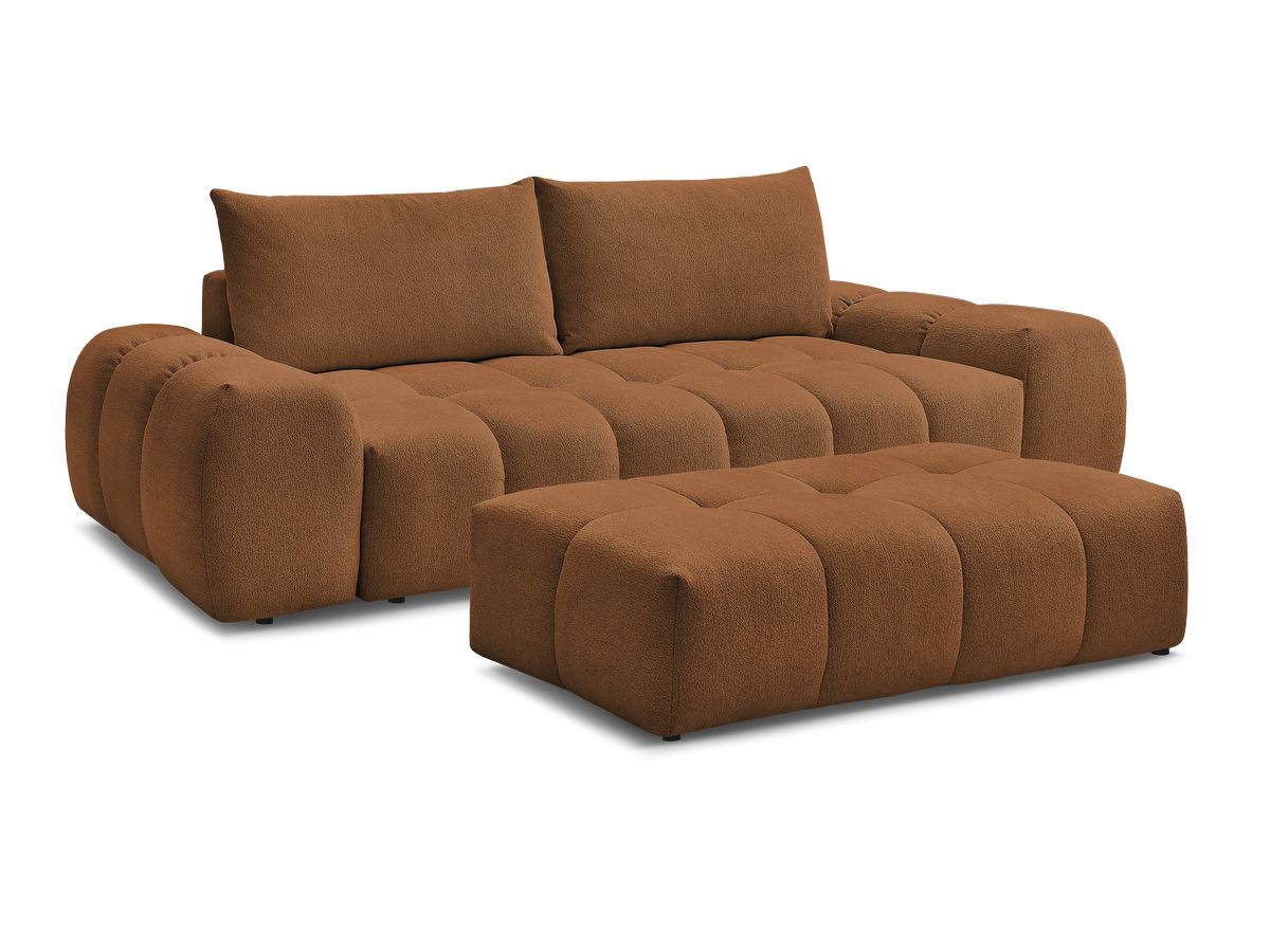 Bobochic Everest Schlafsofa 3-Sitzer mit Bettkasten und Pouf, 2 Kissen Melange-Stoff Orange