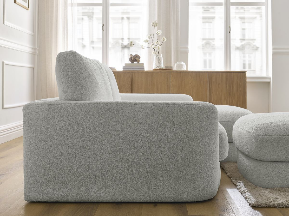 Bobochic Leonore Ecksofa mit Pouf Bouclé-Stoff Hellgrau Ecke rechts