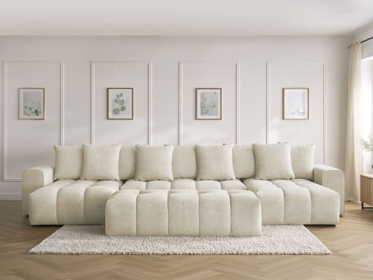 Bobochic Mont-blanc Wohnlandschaft mit Pouf Samt Beige