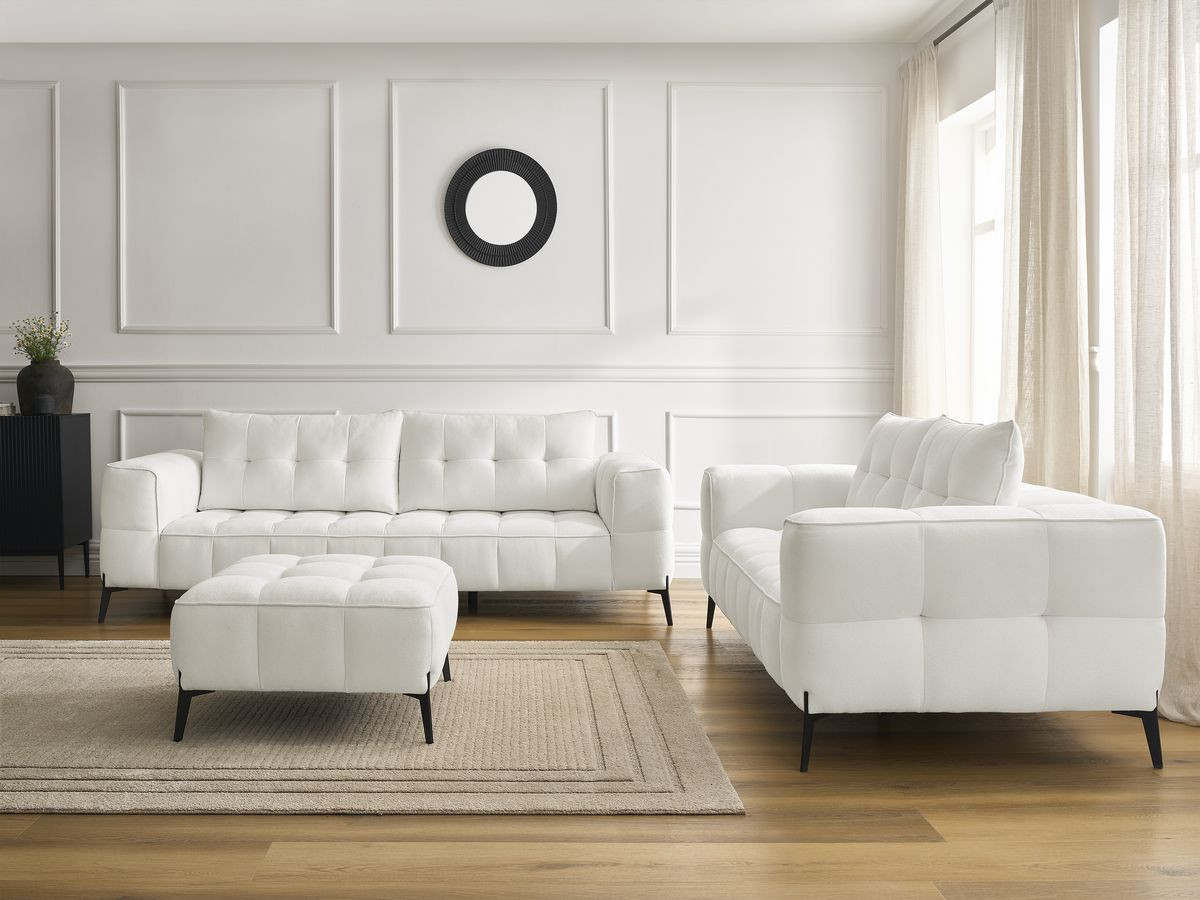 Bobochic Anis Sofa-Set 3- und 2-Sitzer mit Pouf Strukturstoff Weiß