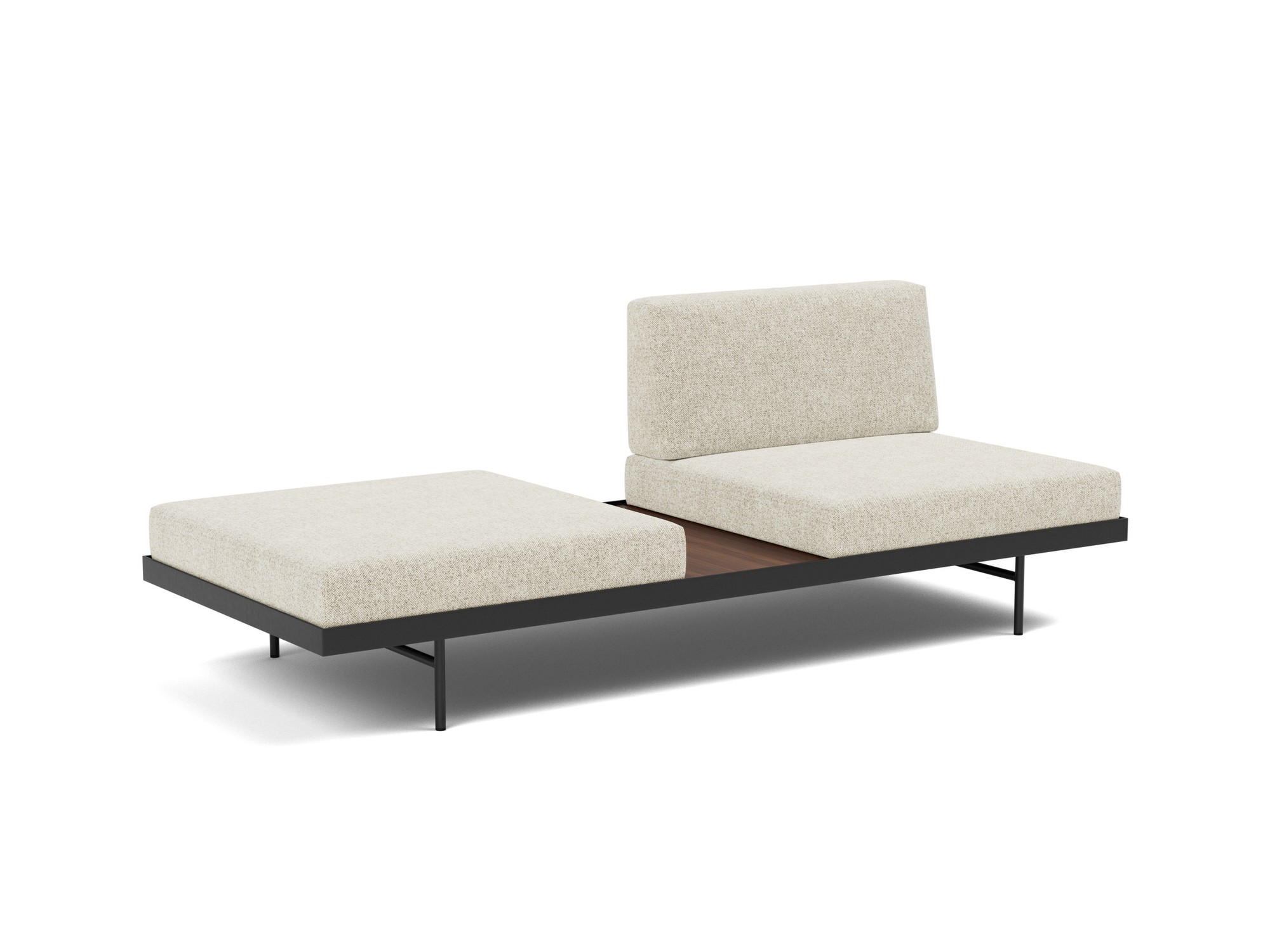 Tagesbett Puri Strukturierter Stoff Taura 357-Off-White Beine mit Nussbaumtisch