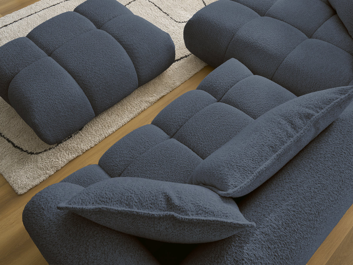 Bobochic Alya Ecksofa mit Pouf Bouclé-Stoff Dunkelblau Ecke links