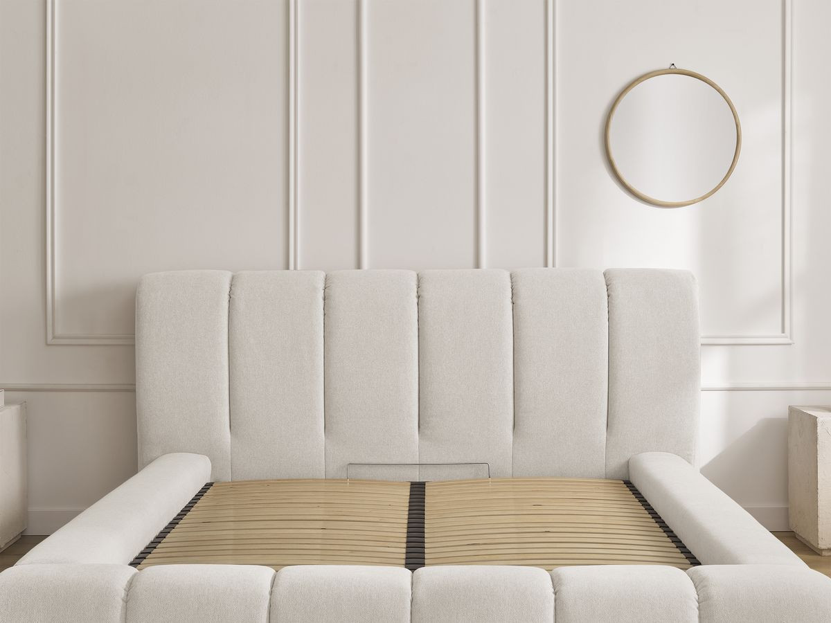 Bobochic Denali Polsterbett mit Bettkasten Stoff Beige, Liegefläche 140 × 190 cm
