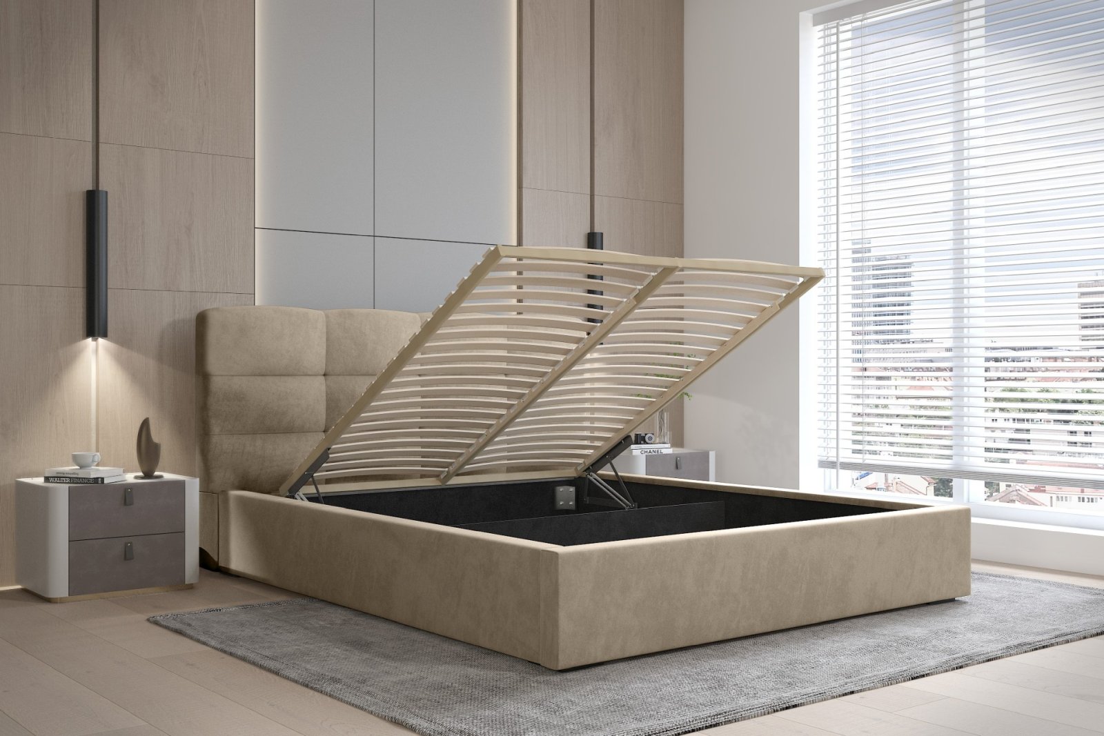 Polsterbett Navo Samtstoff 180x200 mit Holzrahmen Macau Truffle