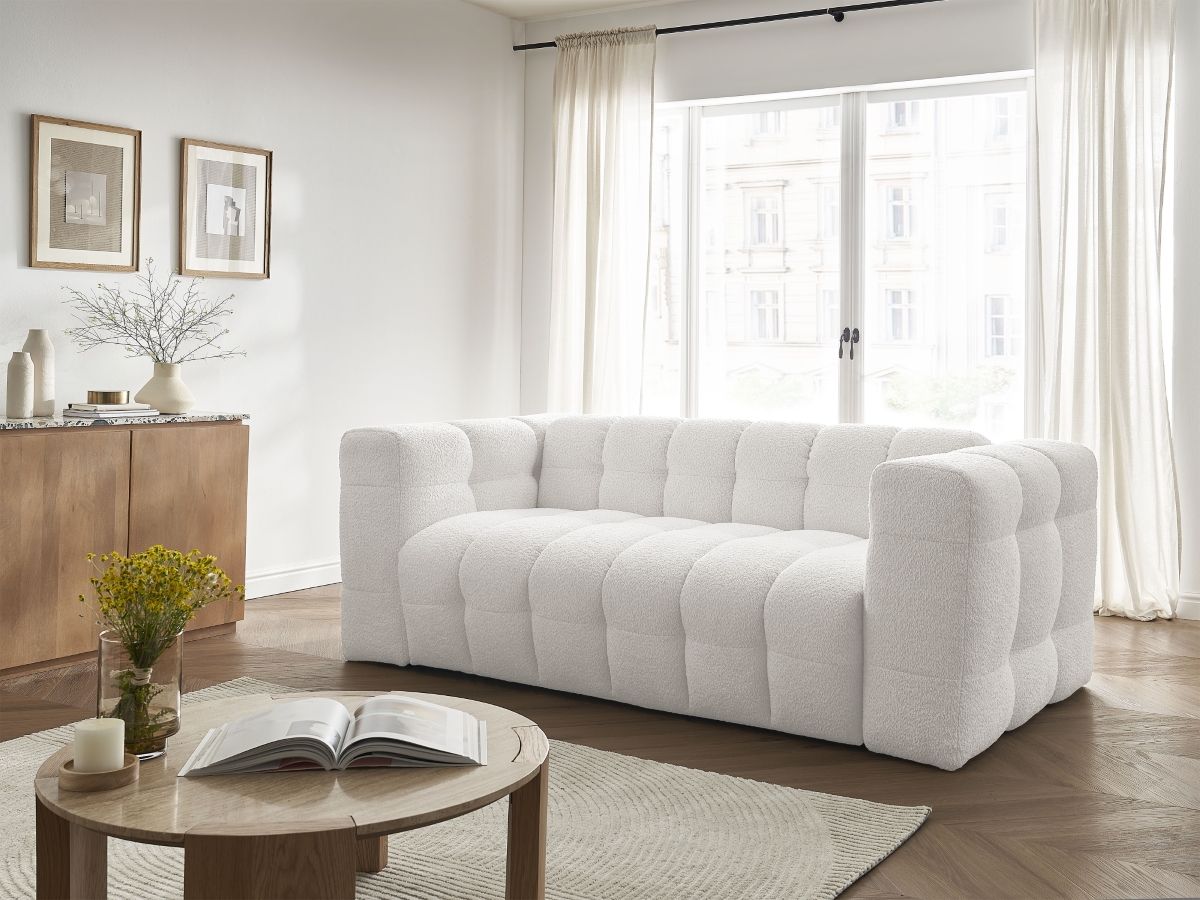 Bobochic Cloud Schlafsofa 3-Sitzer Bouclé-Stoff Weiß