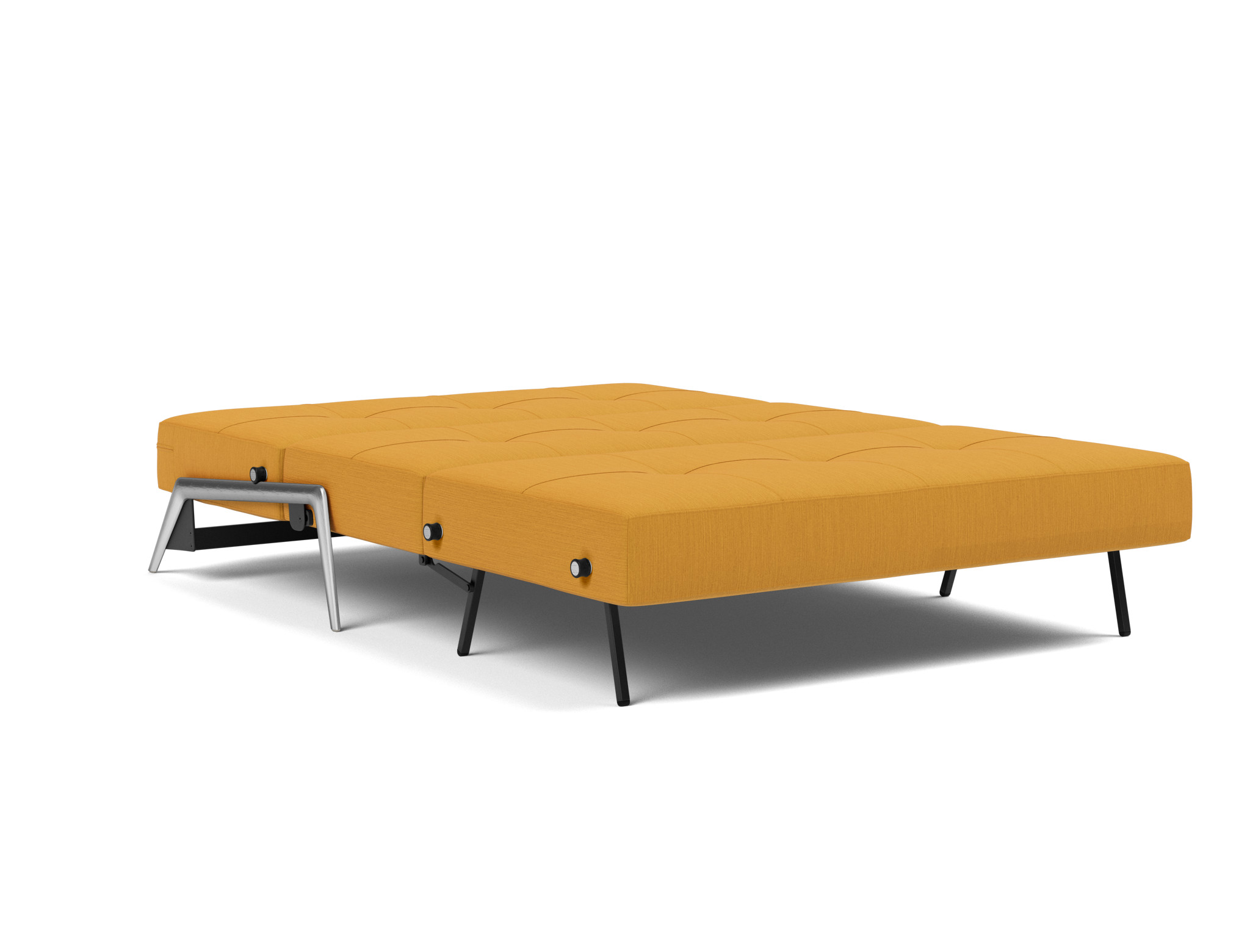 Schlafsofa Cubed 140 Flachgewebe Elegance 507-Burned-Curry Beine Aluminium
