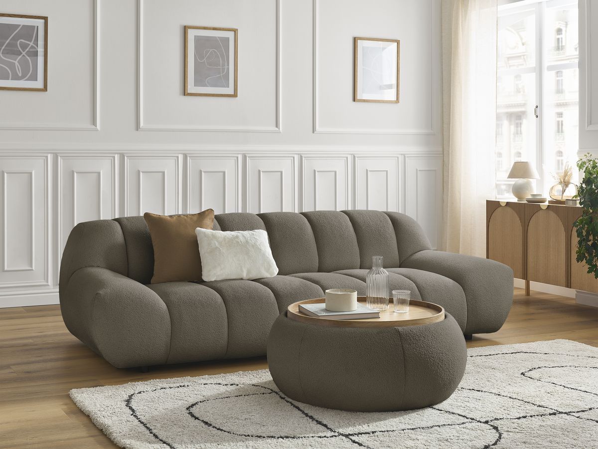 Bobochic Hayden Sofa 3-Sitzer mit Pouf 256 × 107 cm Bouclé-Stoff Braun