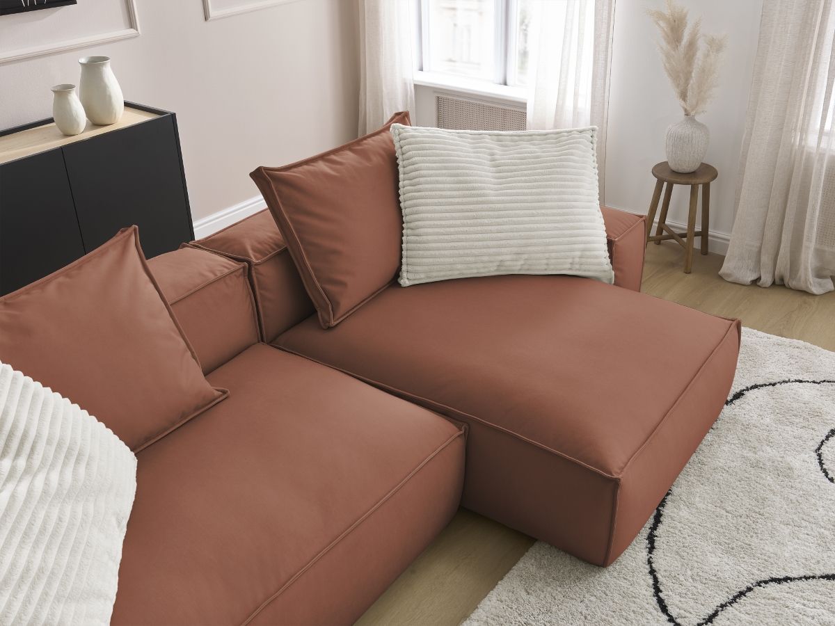 Bobochic Boheme Ecksofa, 3 Kissen Kunstleder Dunkelbraun