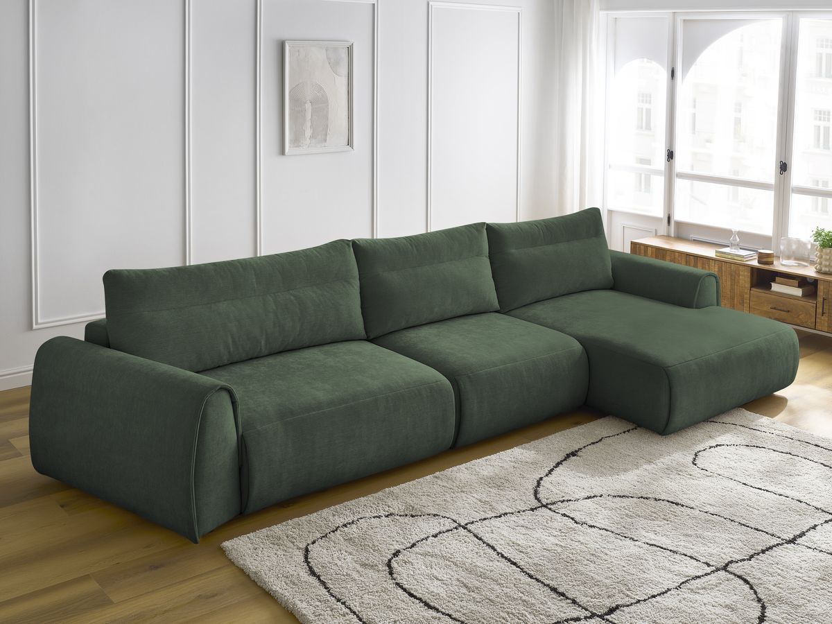 Bobochic Aden Ecksofa 386 × 152 cm Stoff Grün Ecke rechts