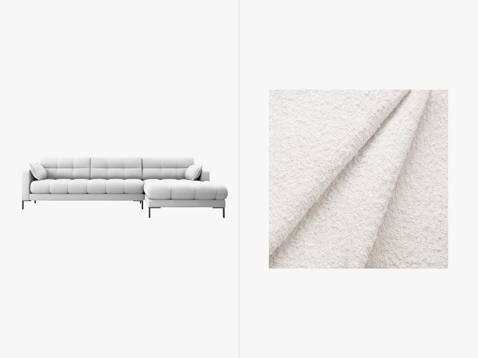 Micadoni Ecksofa Mamaia 5-Sitzer Rechts Boucle Baloo Weiß schwarze Beine