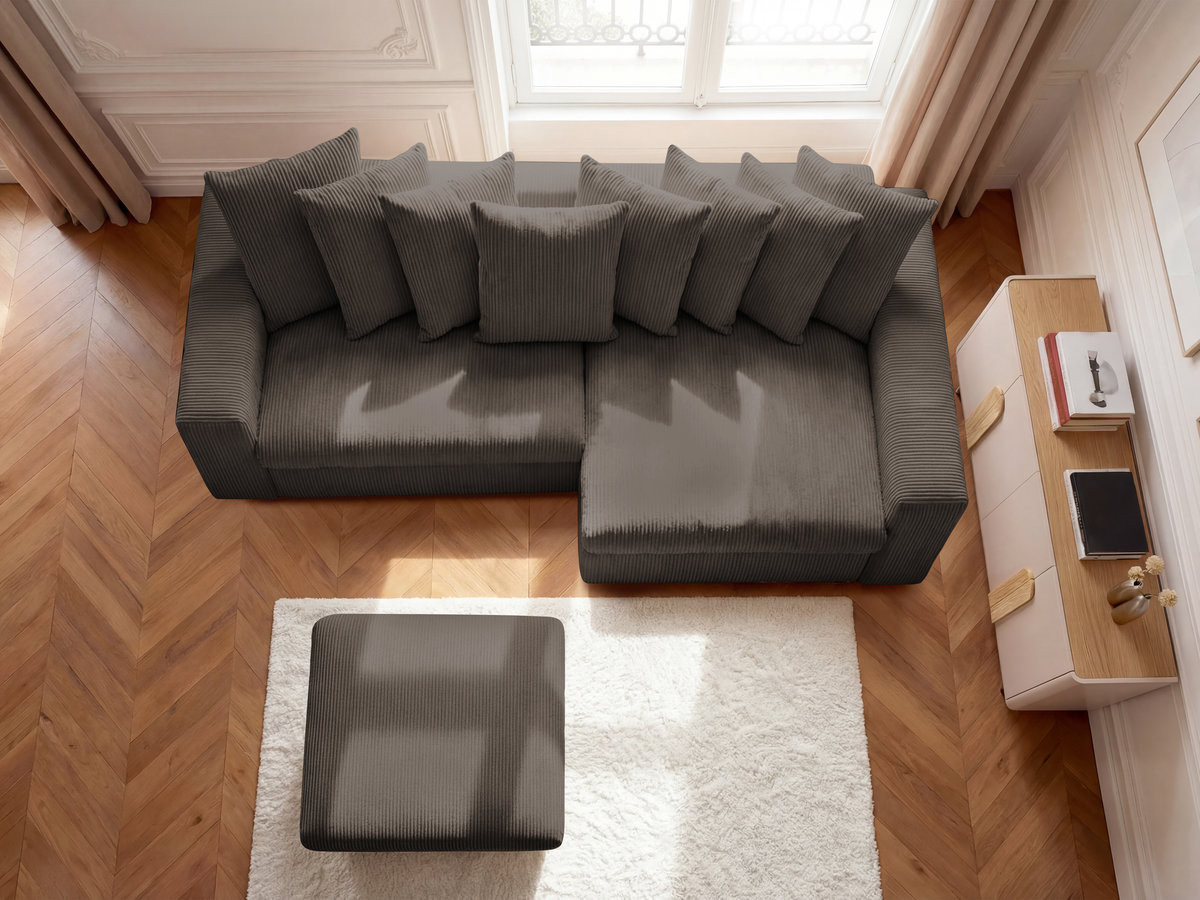 Bobochic Enore Ecksofa mit Pouf Cordsamt Taupe Ecke rechts