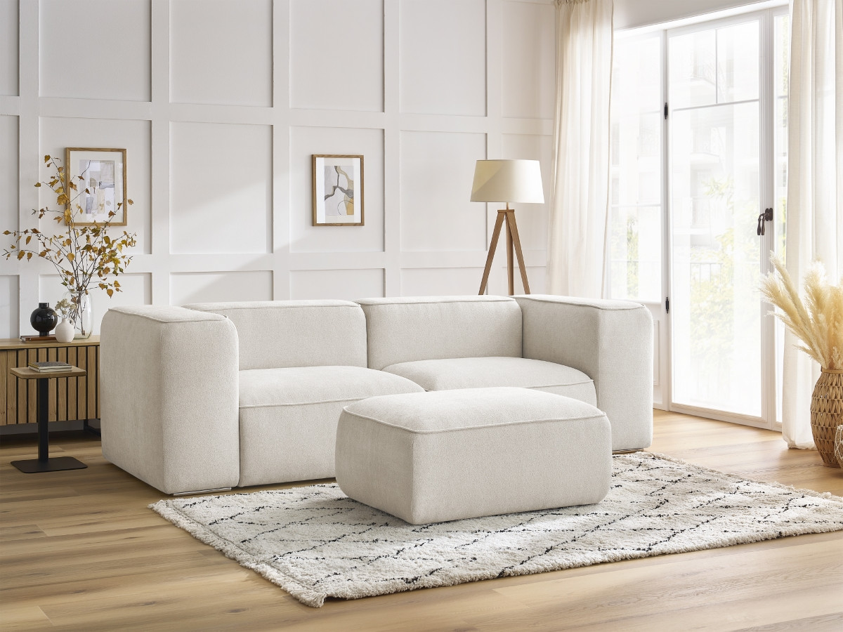 Bobochic Zephyr Sofa 3-Sitzer mit Pouf Strukturstoff Weiß
