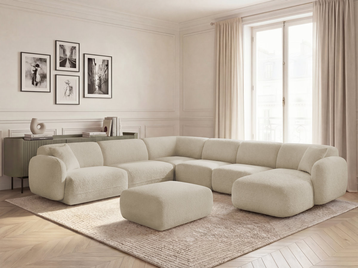 Bobochic Anda Wohnlandschaft mit Pouf 373 × 289 cm Chenille Beige Ecke links