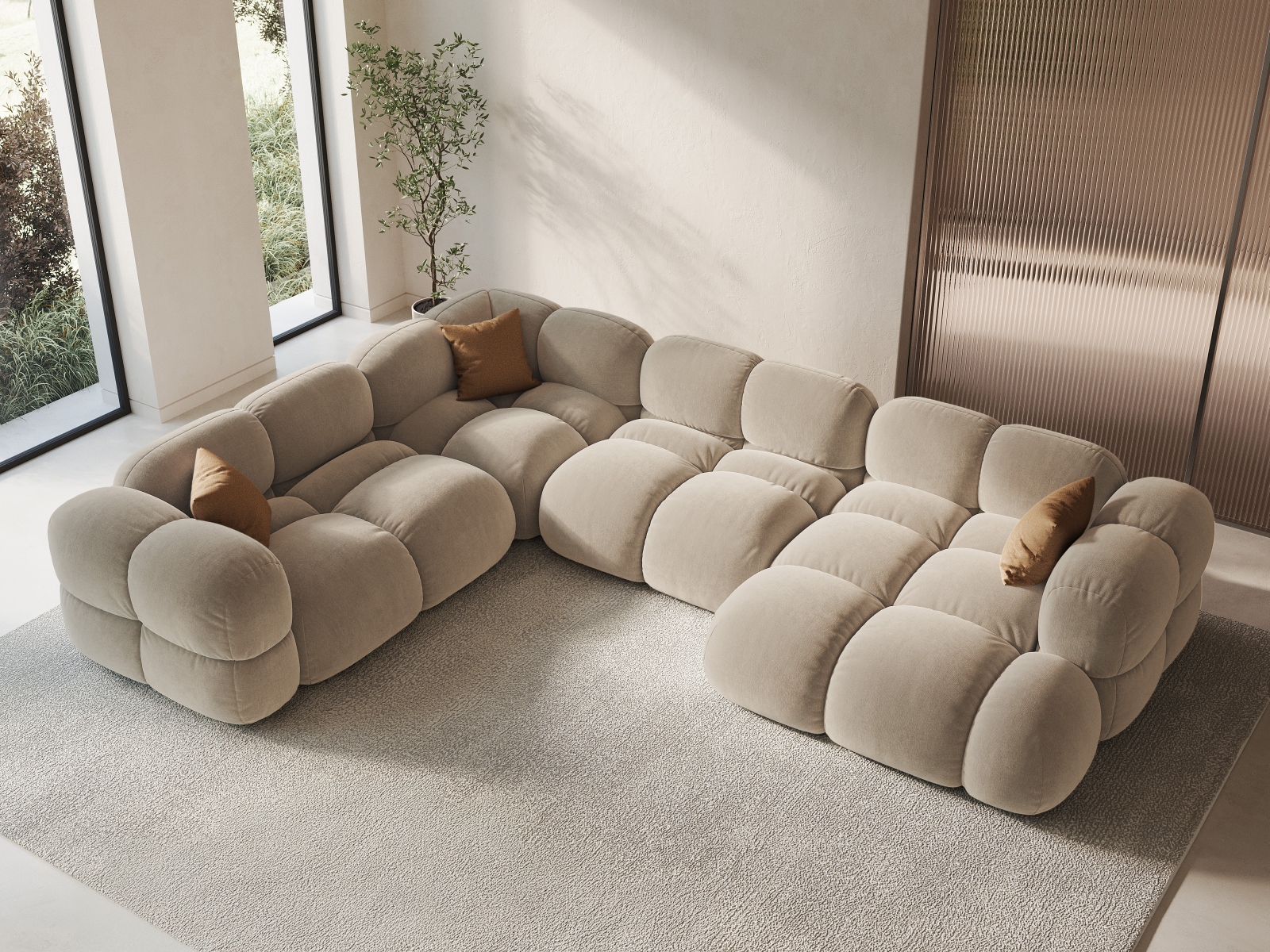 Cosmopolitan Design Panoramasofa Loretto 5-Sitzer Samt Vogue Helles Beige Links