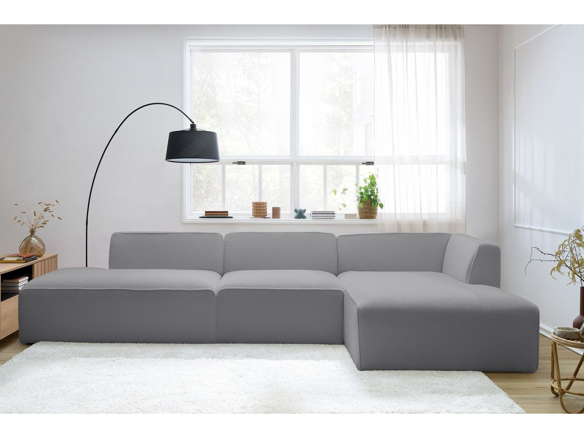 Bobochic Megeve Ecksofa mit Pouf Bouclé-Stoff Hellgrau Ecke rechts