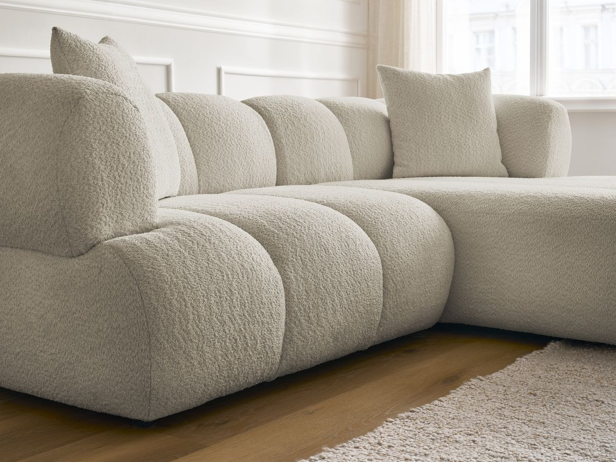 Bobochic Pamira Ecksofa mit Pouf Bouclé-Stoff Beige Ecke rechts