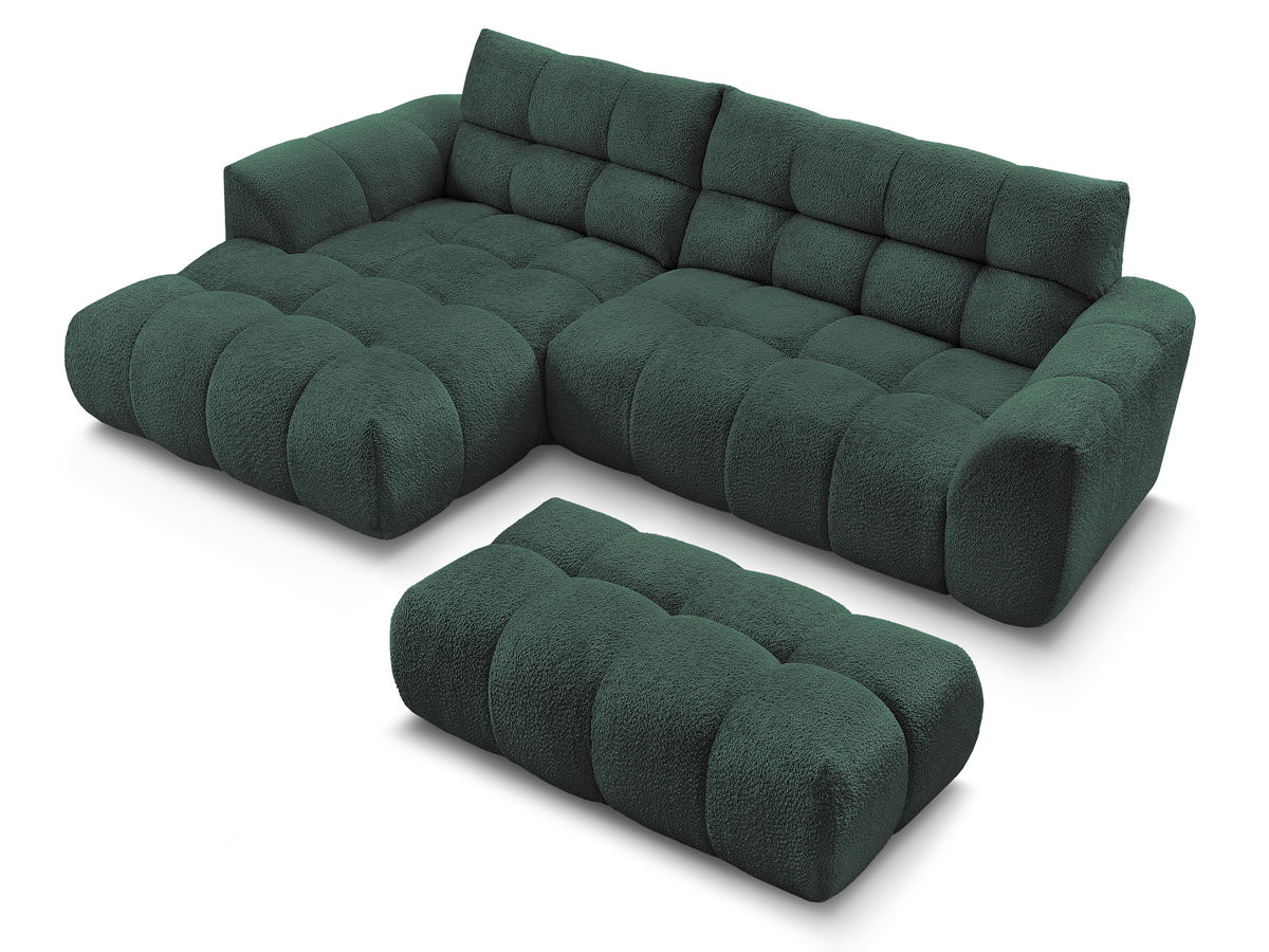 Bobochic Jaya Ecksofa mit Pouf Chenille Dunkelgrün Ecke links