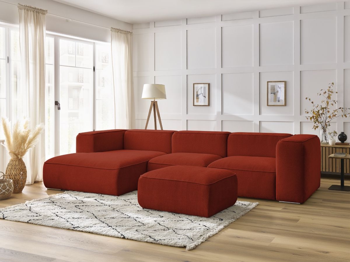 Bobochic Zephyr Ecksofa mit Pouf 349 × 165 cm Strukturstoff Orange Ecke links