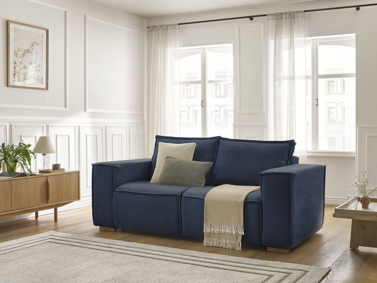 Bobochic Chelsea Schlafsofa 3-Sitzer Strukturstoff Dunkelblau, Liegefläche 160 × 200 cm