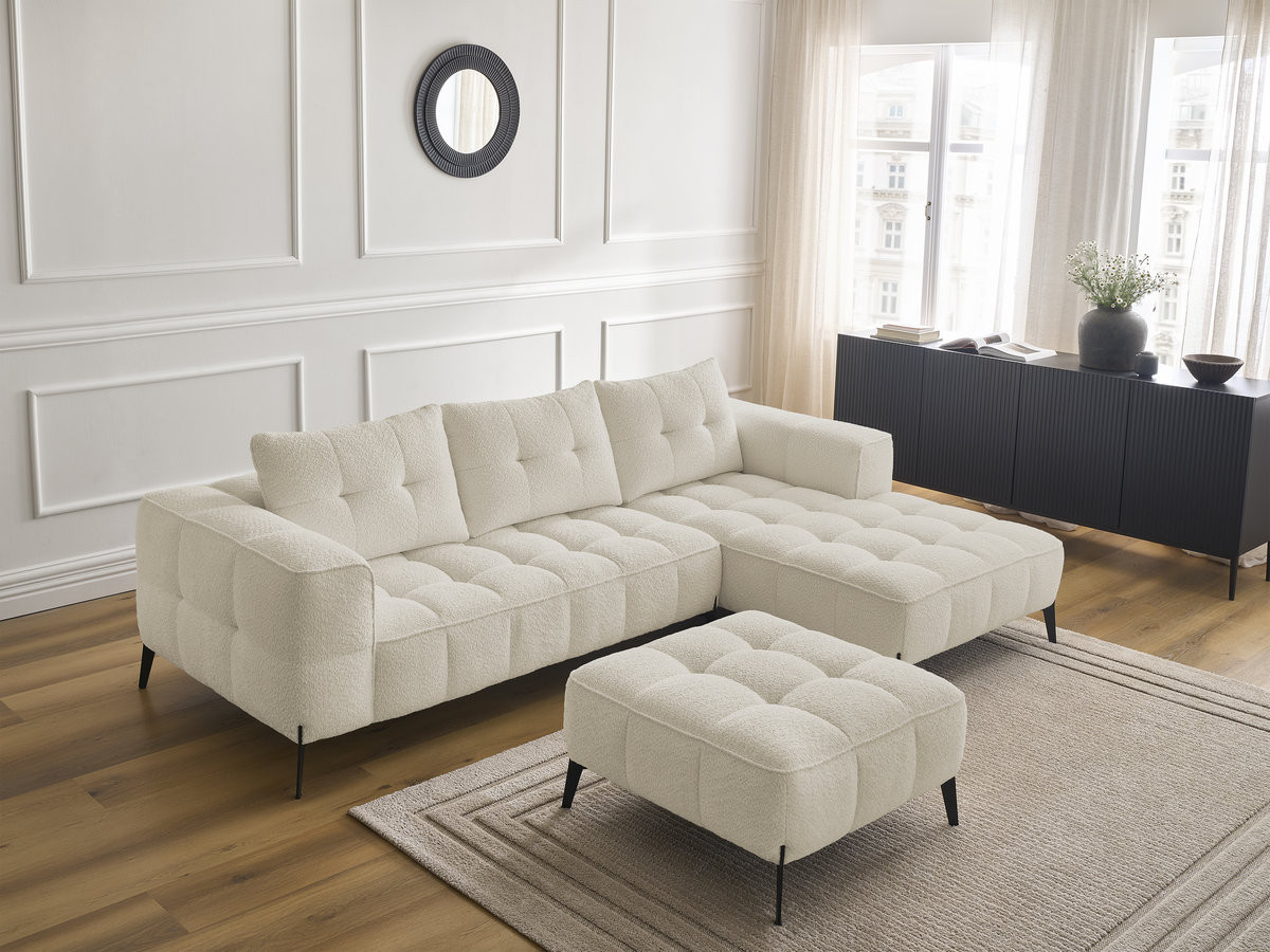 Bobochic Anis Ecksofa mit Pouf Bouclé-Stoff Beige Ecke rechts