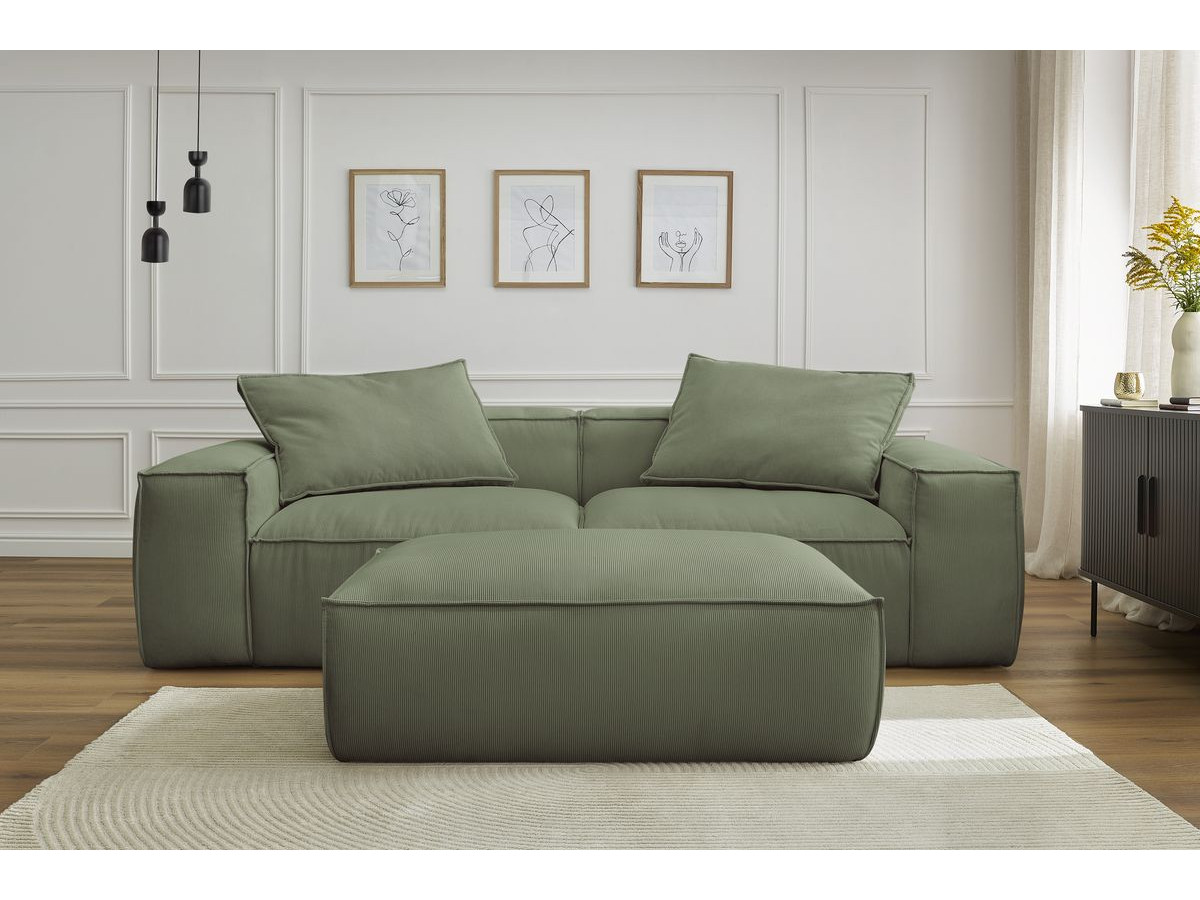 Bobochic Boheme Sofa 4-Sitzer mit Pouf Cordsamt Grün