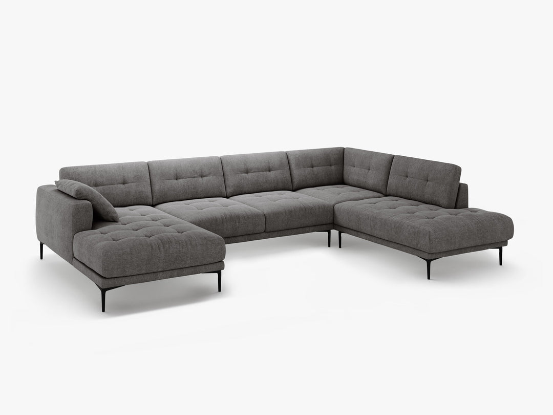 Micadoni Panorama Ecksofa Bemy 7-Sitzer Rechts Strukturierter Stoff Grau