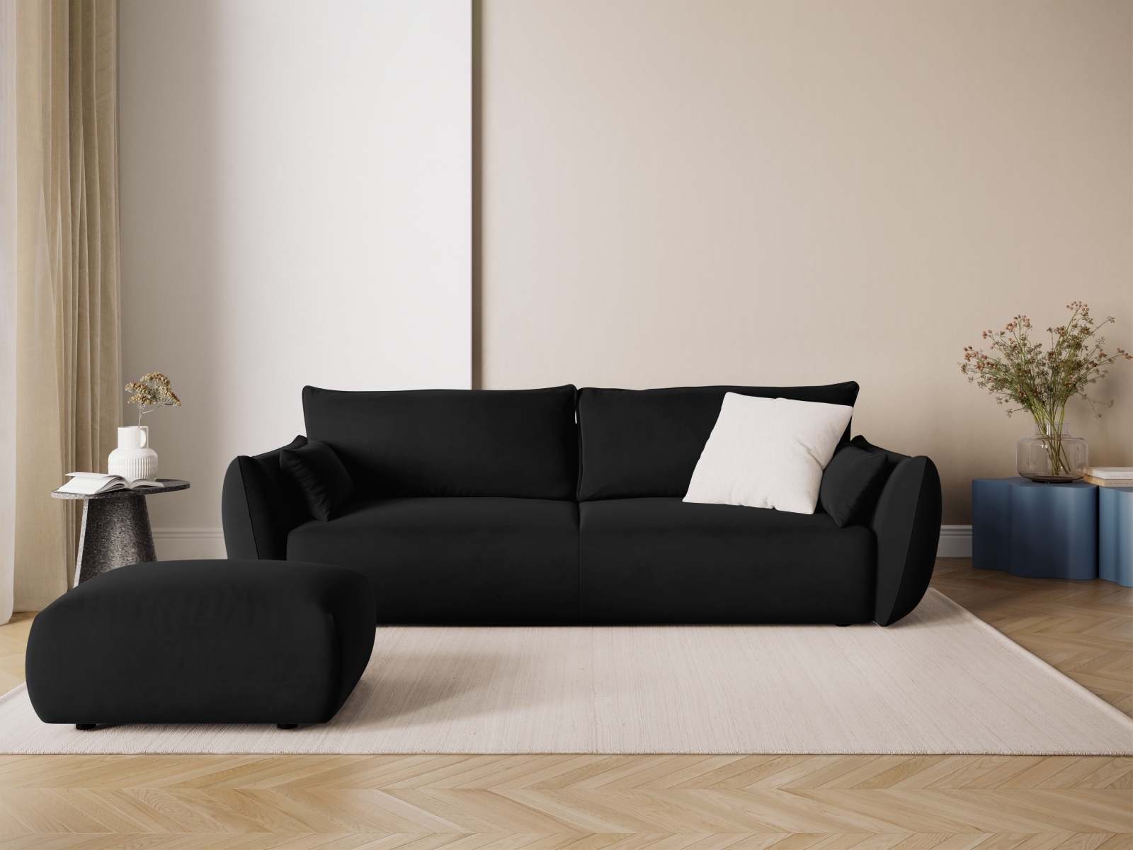 Cosmopolitan Design Schlafsofa Matera 3-Sitzer mit Bettkasten Samt Salvador Schwarz