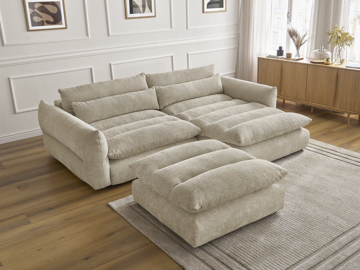 Bobochic Neil Ecksofa mit Pouf Strukturstoff Beige Ecke rechts