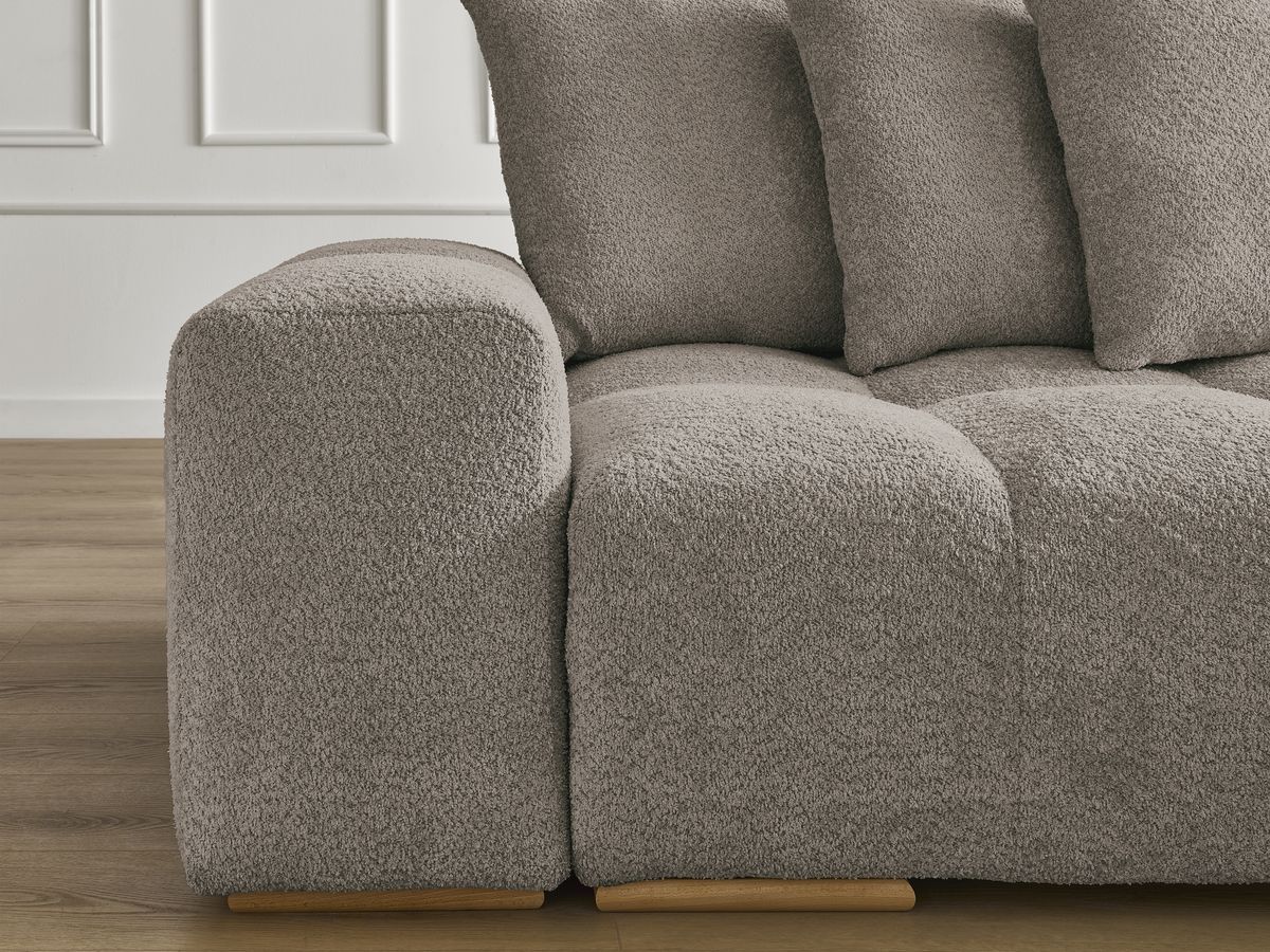 Bobochic Anakin Sofa 3-Sitzer mit Pouf, 6 Kissen Bouclé-Stoff Braun