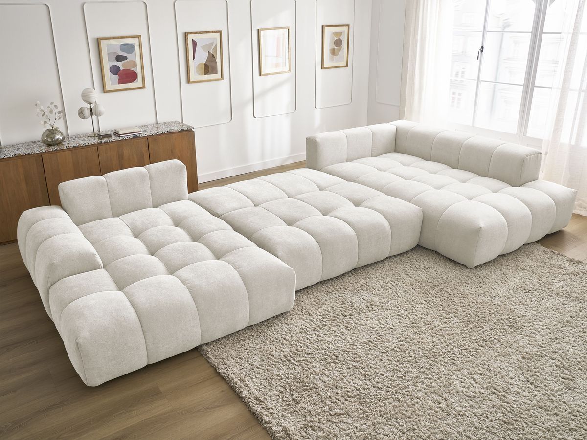 Bobochic Everest Wohnlandschaft, 14 Kissen Strukturstoff Weiß Ecke links